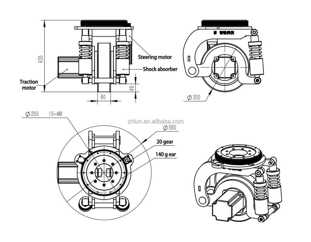 300mm DC AC Motor Horizontal Vertical Drive Wheel Assembly Power Agv Steering Drive Wheel