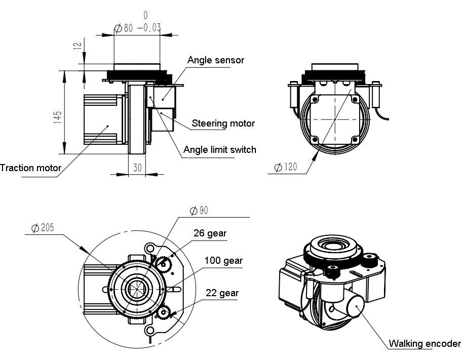 ZL-145 Agv Mini Steering Wheel Material Handling Equipment Parts small omni wheels